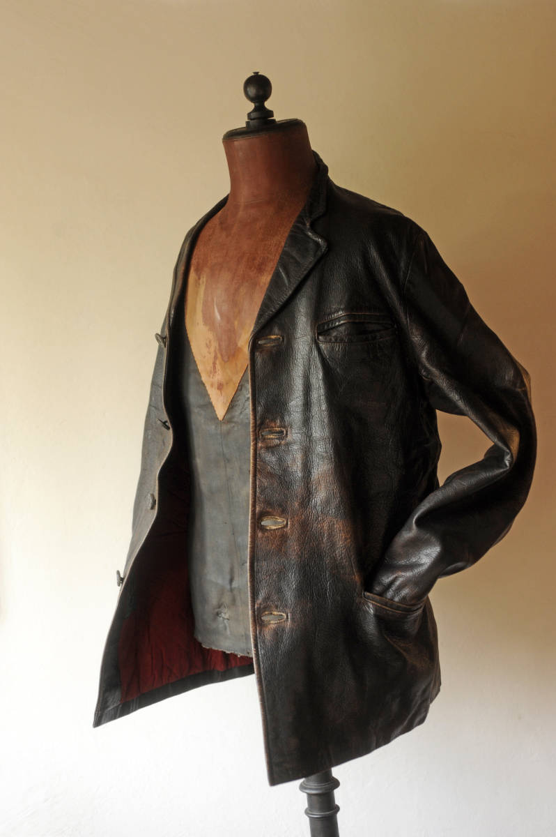 1940's ヴィンテージ スウェーデン軍 ゴートスキンモーターサイクルジャケット 茶芯レアタイプ 10s20s30s40s リネン コート スモック 極上 40s Swedish Army スウェーデン軍 実物 M1909 コットン