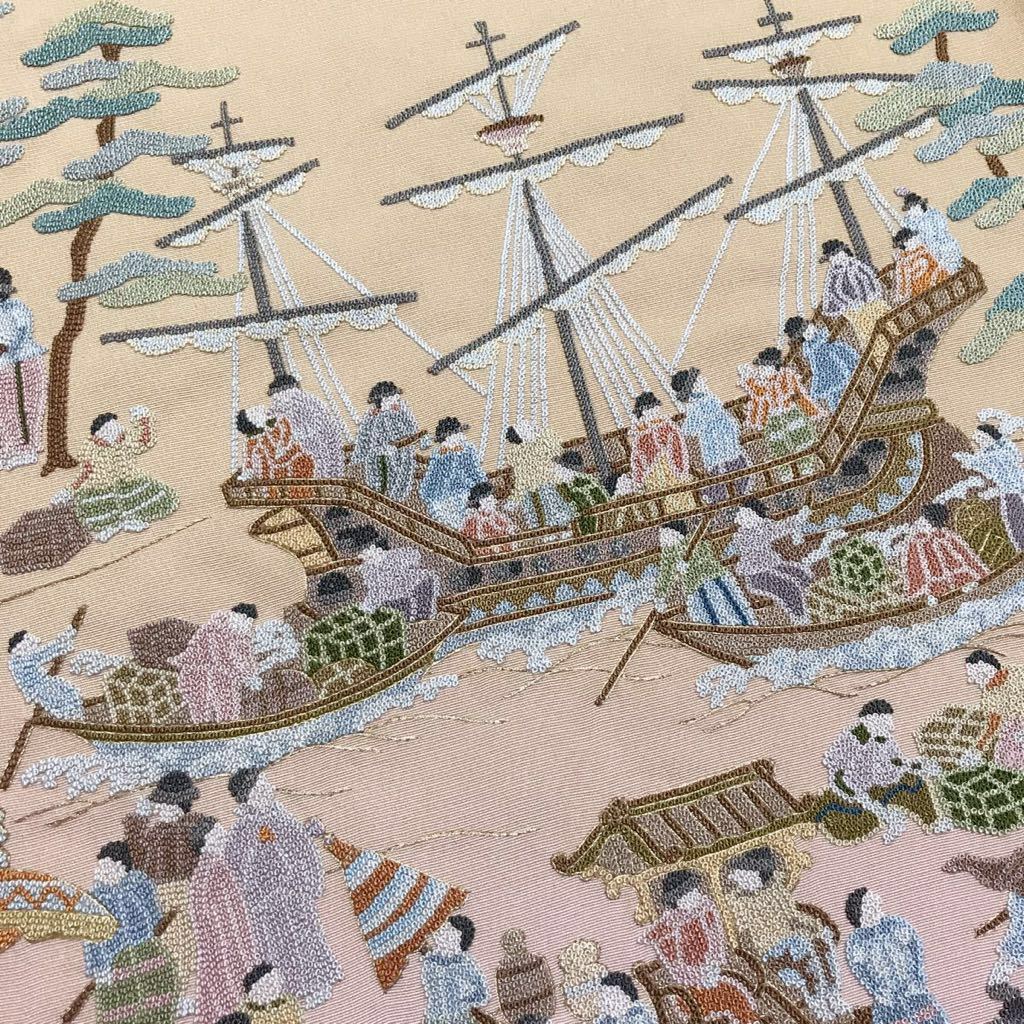 逸品 総相良刺繍 港人物文様の三つ紋色留袖 手刺し刺繍 ぼかし染 未使用品 縮緬 正絹 金糸 共八掛 立ち杏葉紋 相良刺繍 色留袖 -1501-Mサイズのレンタル|きもの365 特選相良刺繍黒留袖 ≪御仕立て上がり・中古美品≫ 「南蛮