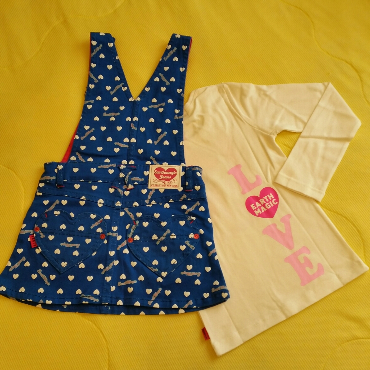 新品タグ付 送料無料 アースマジック 長袖Tシャツとジャンパースカート 2点セット 120 130 / 福袋 ロンT