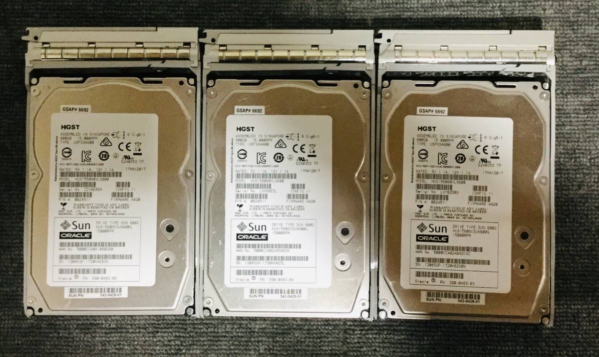 N28-L-65-③ HGST 15K SAS 600GB 3.5インチ HDD 3点セット 【現状お