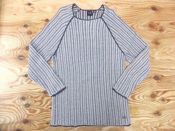 定番人気，格安 A|X Armani Exchange アルマーニエクスチェンジ メンズ コットンウール混紡 混色ストライプ ラグラン 長袖 ニット セーター グレー XL(男性用)｜売買されたオークション情報、yahooの商品情報をア 男性用