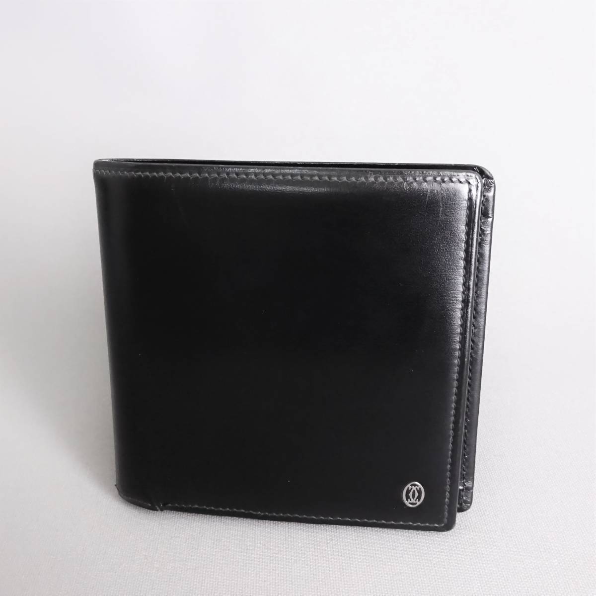 本物□カルティエ□パシャ/ブラックレザー/シルバー金具□二つ折り財布