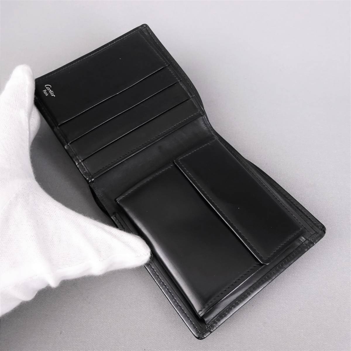 本物■カルティエ■パシャ/ブラックレザー/シルバー金具■二つ折り財布/216554
