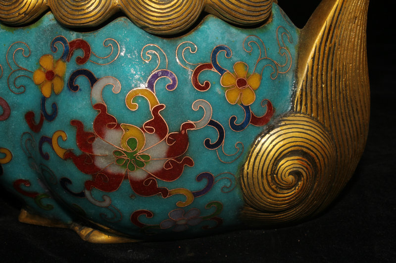 七宝焼 薫香炉 年代物 出土 銅胎景泰藍 琺瑯彩 神獣耳 香炉 大尺寸銅胎