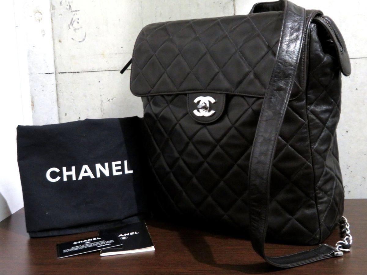 シャネル リュック レザー ブラック ラムスキン マトラッセ ココマーク シルバー金具 バックパック