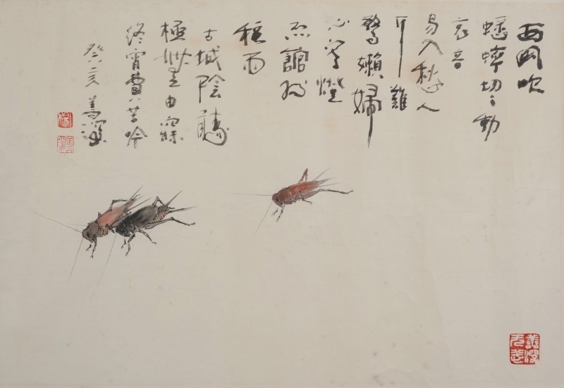 中国美術 唐物 掛軸 掛け軸 名画 肉筆保証 紙本鏡片 蟋蟀こおろぎ