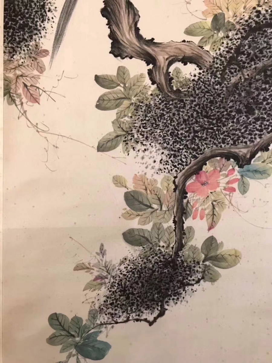 三尺中堂 中国近代 花鳥画 并栖花間 掛け軸 顔伯龍 紙本・表装済み 掛け軸 中国画 中国美術 三尺中堂 花鳥画 并栖花間 顔伯龍 紙本・表装