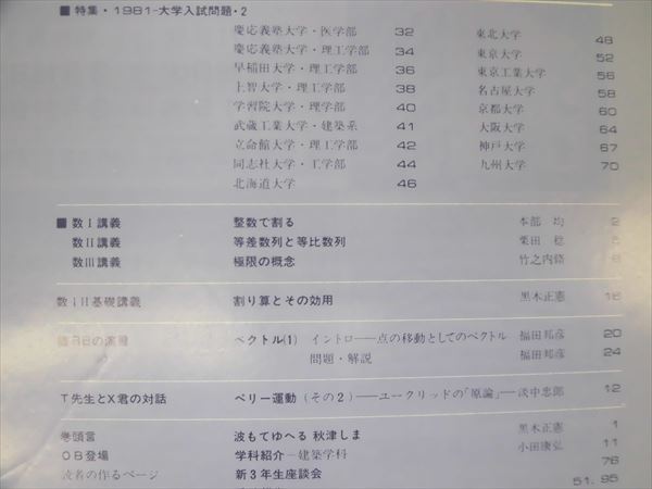 LD04-009 東京出版 大学への数学1981年4月号～1982年3月号 1年分 計12