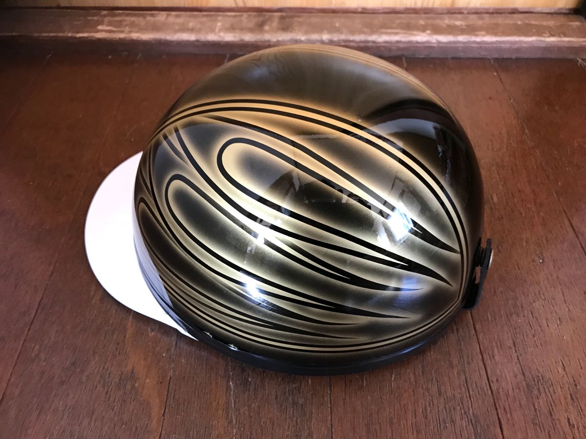 塗装品 黒金 コルク半 ペイント品 ファイヤーパターン ヘルメット