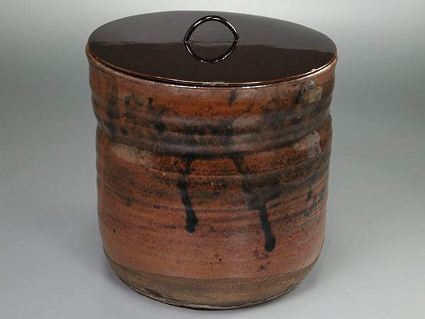 523A. 時代茶道具 古瀬戸 水指 塗蓋付属 合箱 / 古陶磁古美術陶器陶芸