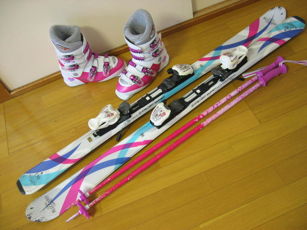 美品□女の子 KAZAMA□子供スキーセット□板116cm/靴22.0cm□送料1000
