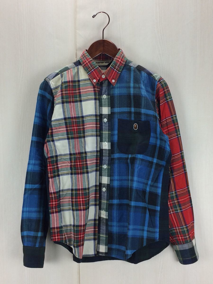 A BATHING APE◆クレイジーパターン/ネルシャツ/M/コットン/BLU/チェック