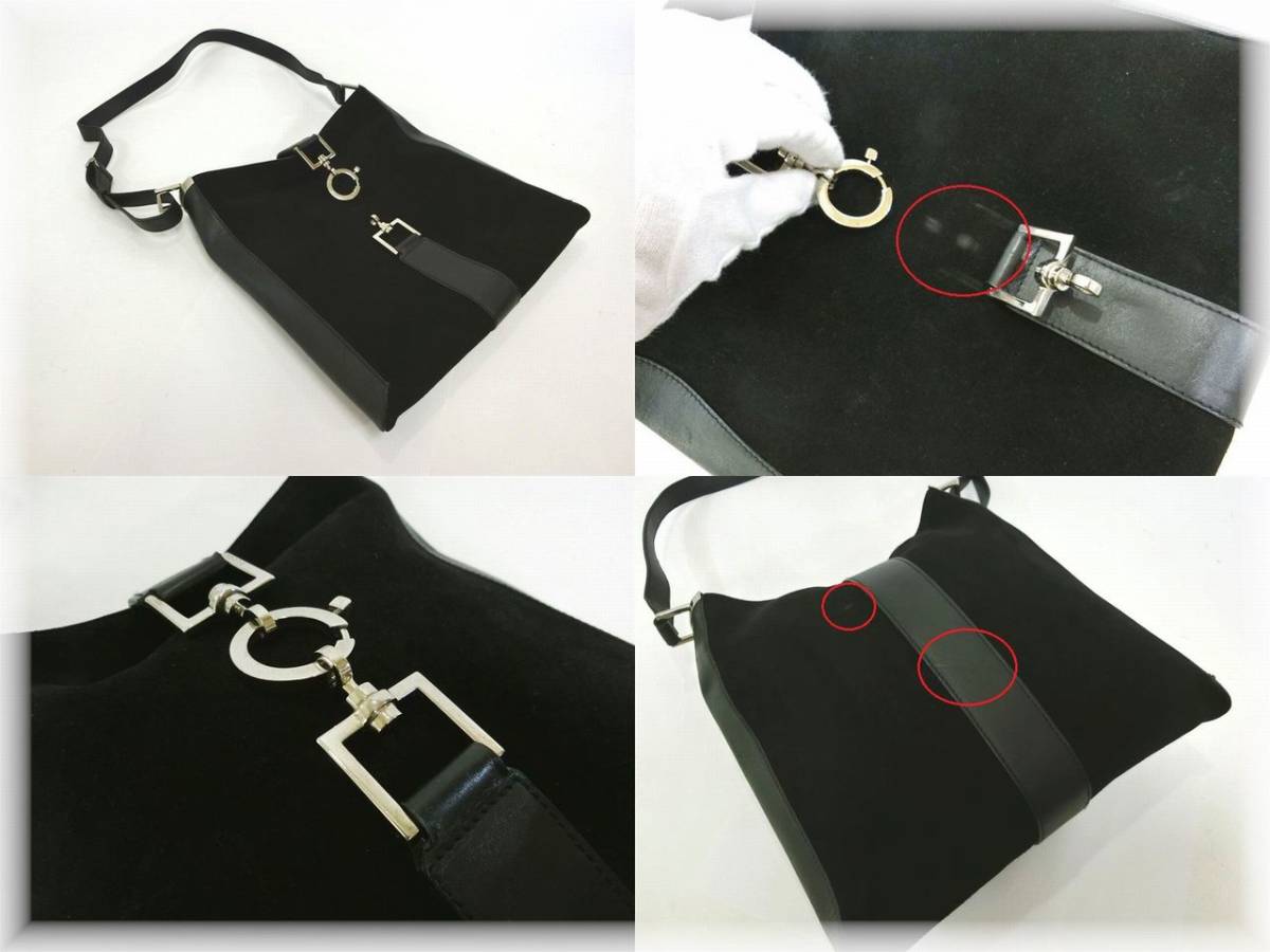 美品♪GUCCI・グッチ★本革 スウェードレザー ワンショルダーバッグ ハンドバッグ 肩掛け 黒 ブラック レディース ブランド 中古 18-1032