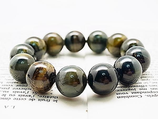 15A 極上の高級感 ゴールデン プラチナ タイガーアイ ブレスレット 巨大18mm 虎目石 キャッツアイ【270K
