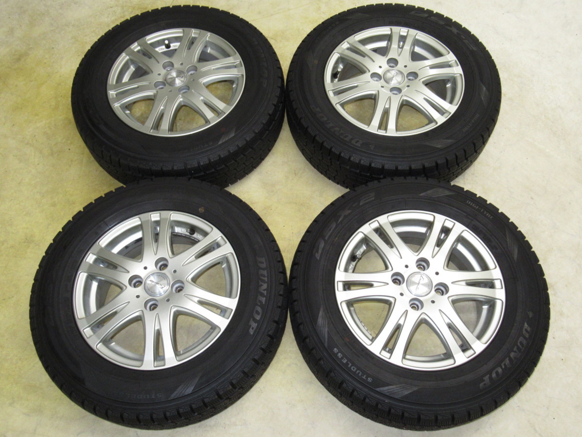 HOT STUFFエクシーダーW6 5.5J-14 off+50 pcd100/4H 185/70R14 スタッドレス付き4本セット GB3フリード(スパイク),GE6フィット他に!