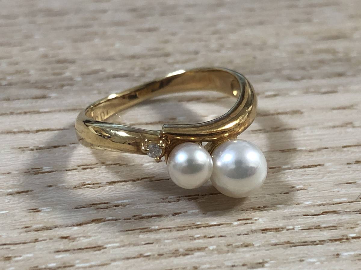 18K/0.01ct リング ゴールド/ダイアモンド/パール 3グラム サイズ:7号 指輪 18金