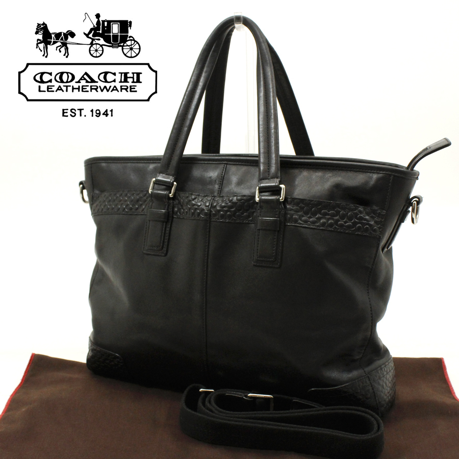 美品 メンズ COACH コーチ F70455 牛革 グラムレザー 2WAYトートバッグ 