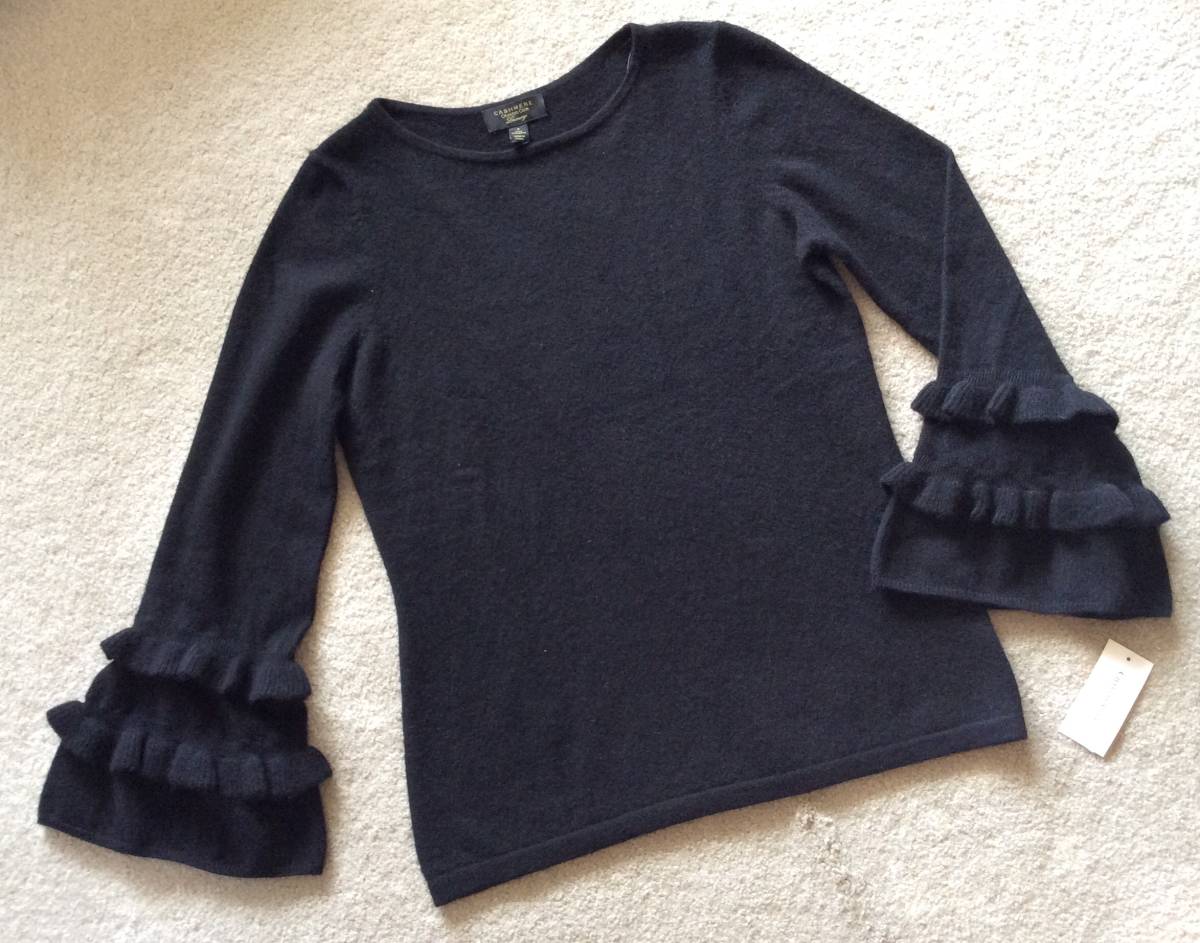 Charter Club Laxury今季新品XL♪黒ラッフル袖カシミアセーターRuffled Pure Cashmere Sweater