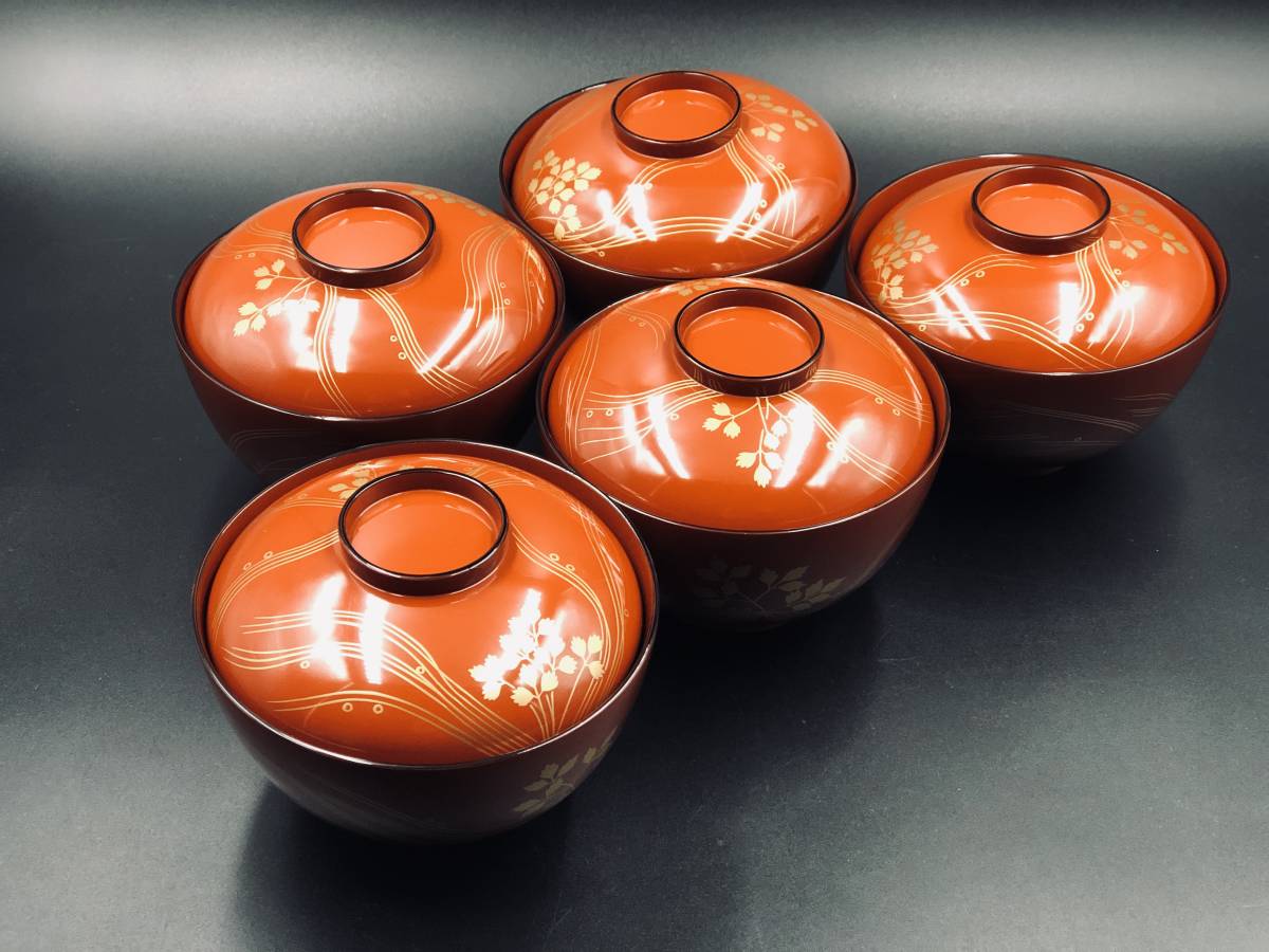 ☆ 平安 象彦 蒔絵 吸物椀 5客セット 共箱 お椀 蓋椀 ☆ xvpbvx