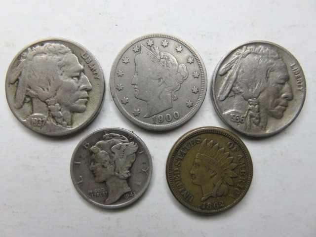 少し古めのアメリカコイン　リバティヘッド・インディアンヘッド・ブッファロー　5枚まとめて_5
