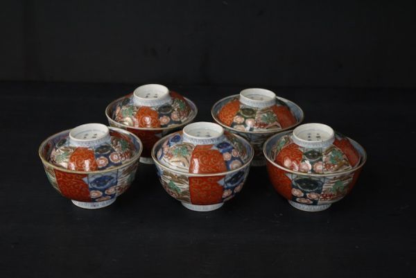 SD469032808 蓋付き丼 太明成化年製 5客 古伊万里 □旧家蔵出し/うぶ