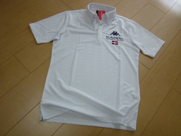 ◆55％OFF！◆Kappa GOLF 半袖 ボタンダウン/WT/O（LL） ★新品！十字柄・ホワイト・正規日本仕様モデル！