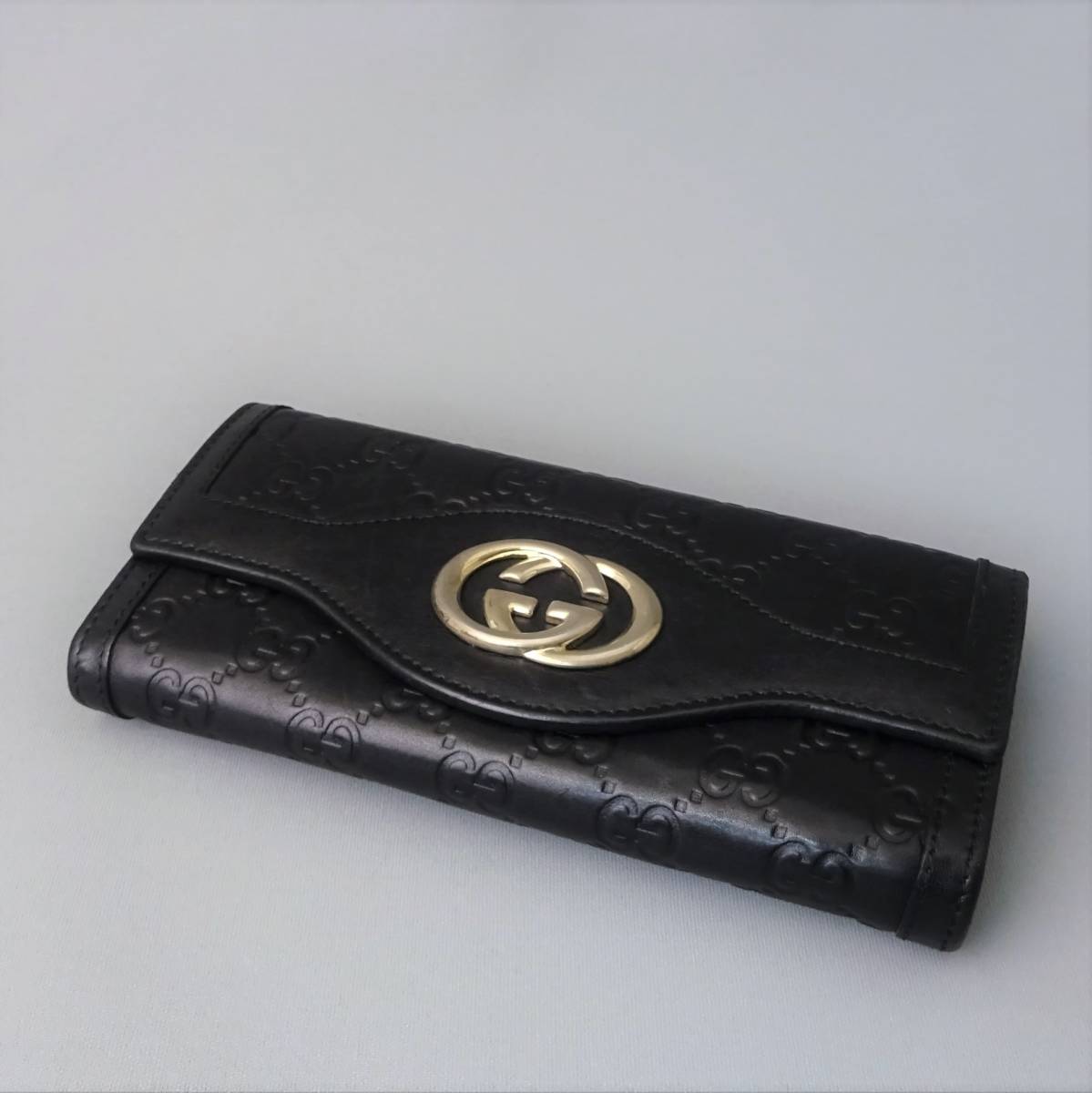 グッチ GUCCI レザー シマ 長財布 GG柄 ブラック GG ゴールド金具 本革 