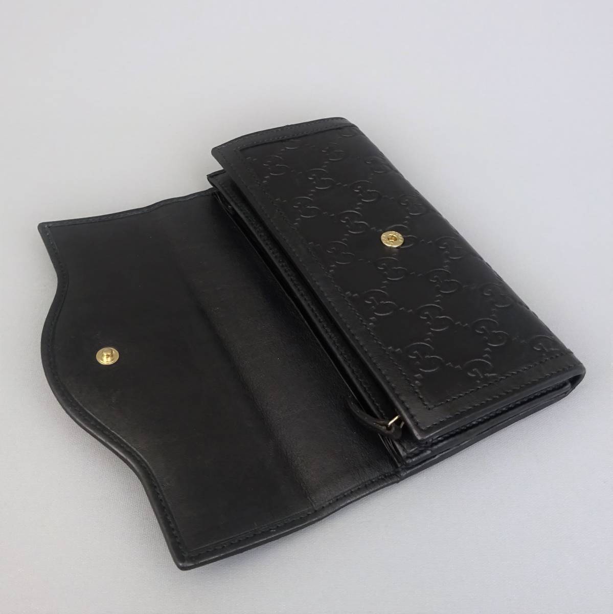 長財布 美品✨GUCCI 長財布 シマレザー GG ロゴ プレート ゴールド金具 黒