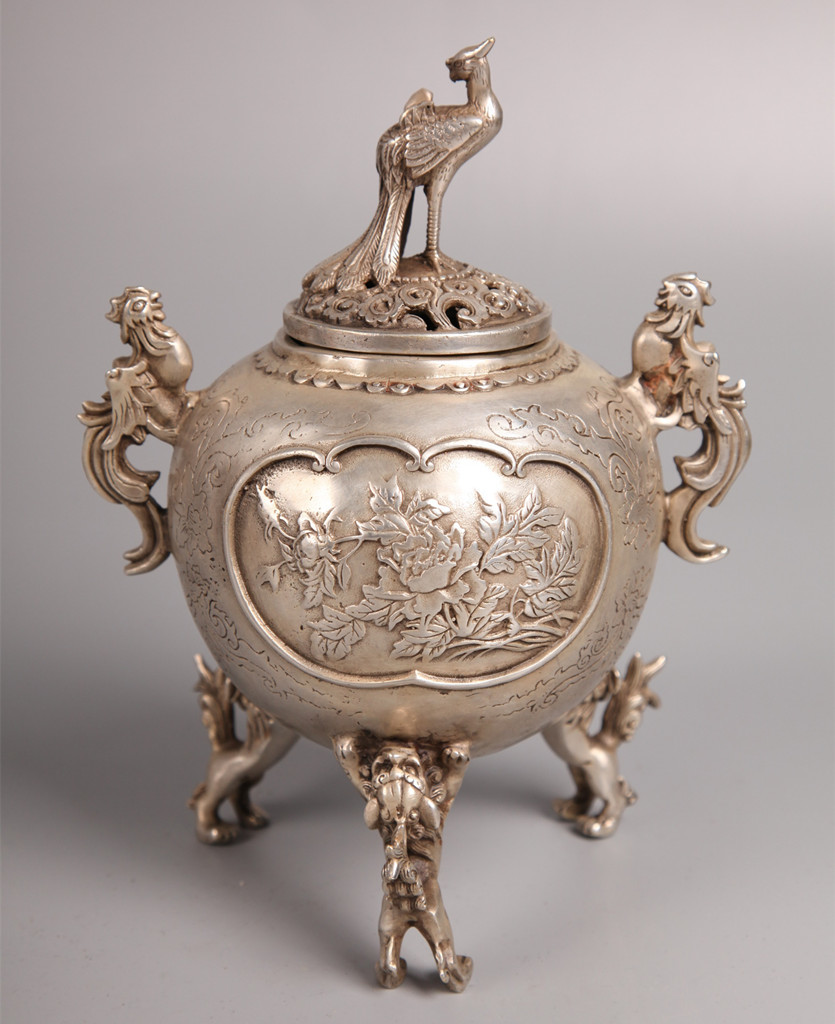 銅製銀色時代銅香炉　大香炉　銘　細工美品　 美術工芸◇骨董 床の間置 鑑賞！香炉 清課堂 銅器の製作（香炉を主に） -「銅香炉」の落札相場・落札価格