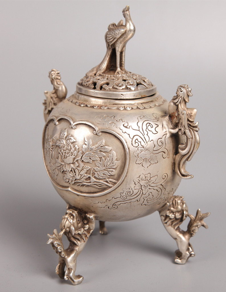 銅製銀色時代銅香炉　大香炉　銘　細工美品　 美術工芸◇骨董 床の間置 鑑賞！香炉 清課堂 銅器の製作（香炉を主に） -「銅香炉」の落札相場・落札価格