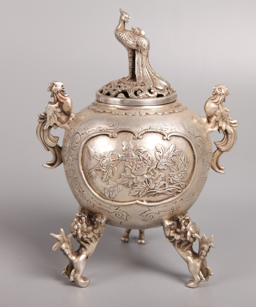 銅製銀色時代銅香炉　大香炉　銘　細工美品　 美術工芸◇骨董 床の間置 鑑賞！香炉 清課堂 銅器の製作（香炉を主に） -「銅香炉」の落札相場・落札価格