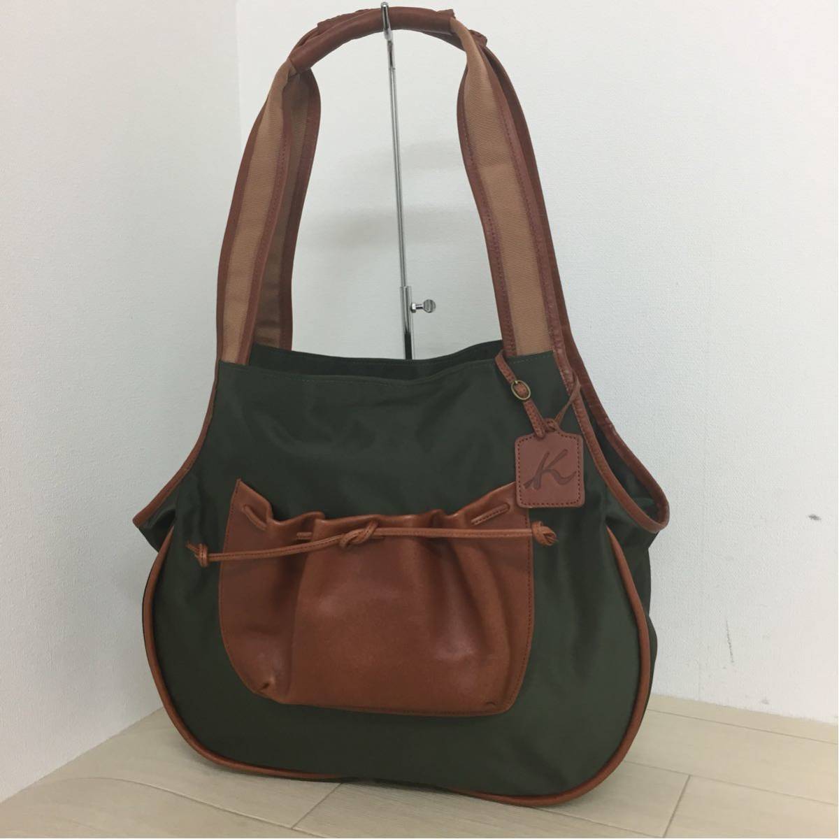 D 美品 Kitamura キタムラ トートバッグ セミショルダー 肩掛け カーキ 