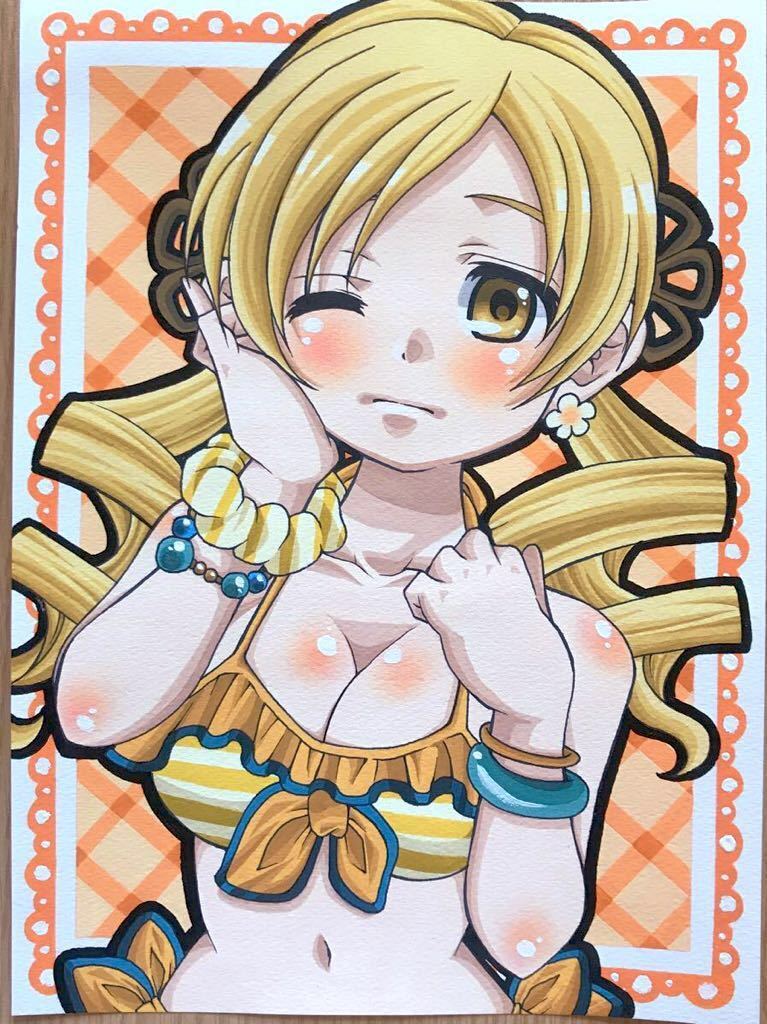 ○同人手描きイラスト○魔法少女まどか☆マギカ 巴マミ 水着○A4サイズ