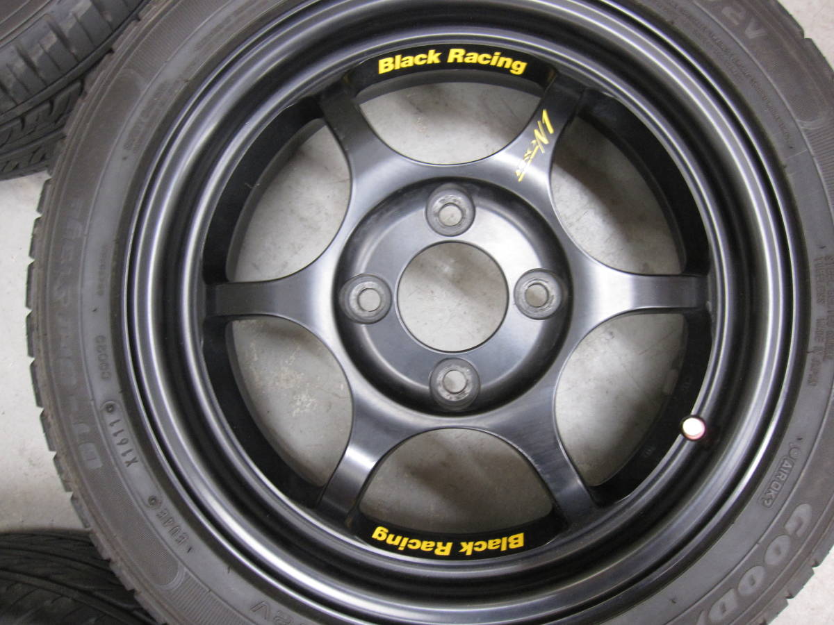 □ ブラックレーシング 14×5J OFF45 PCD100 タイヤ165/55-14 中古 