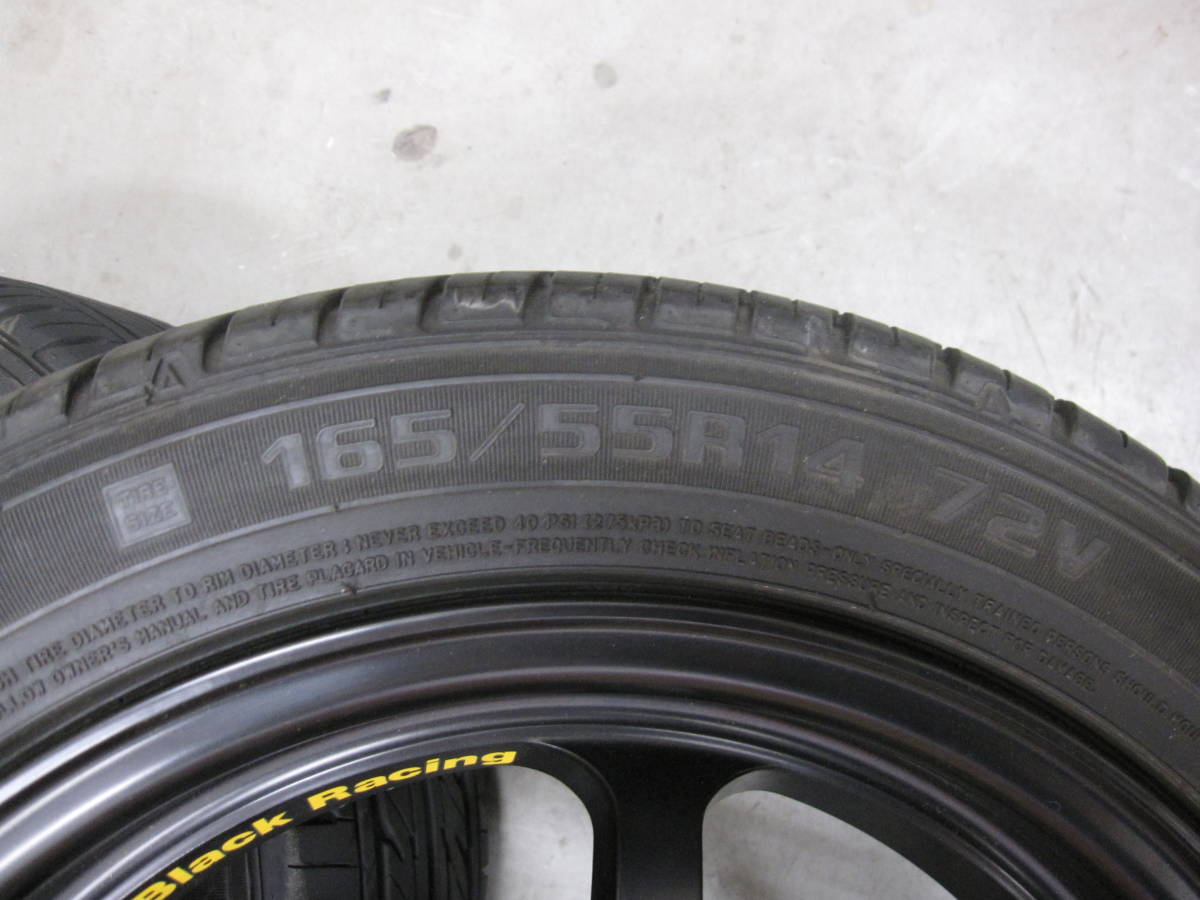 □ ブラックレーシング 14×5J OFF45 PCD100 タイヤ165/55-14 中古 