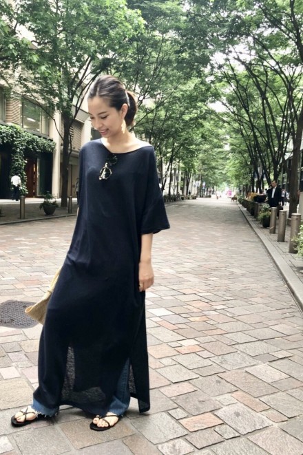 LINEN BACK Vネック ワンピース Appartement ドゥーズィエムクラス アパルトモン ネイビー　マキシ　ワンピース　リネン　ロング