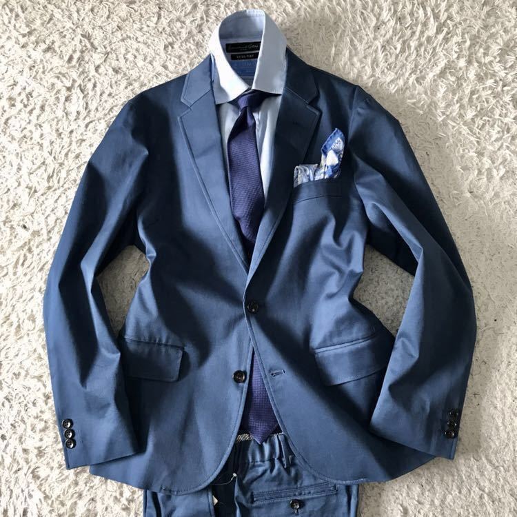 ラスト1点Mサイズ★ 新品★ エディフィス購入の春夏仕様　アズーロ　コットンジャージースーツ 艶のある綺麗な生地・色目が特徴
