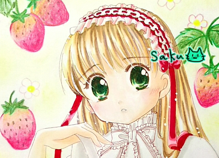 手描きイラスト オリジナル 苺 女の子 ロリータ ロリィタ ハガキサイズ 葉書 直筆 ケント紙 手描きイラスト 売買されたオークション情報 Yahooの商品情報をアーカイブ公開 オークファン Aucfan Com