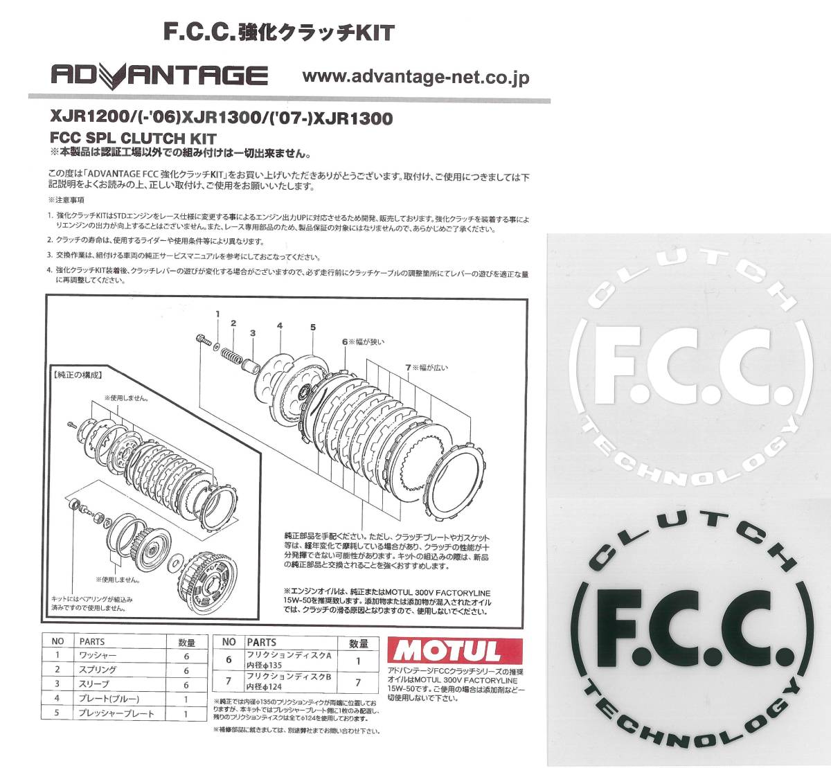 XJR1300 XJR1200用 FCC製クラッチキット コイルスプリング式