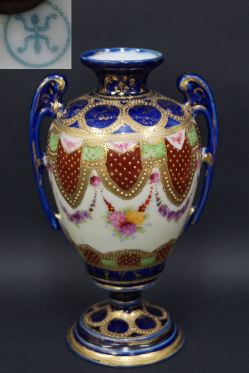 低価，大得価 寂 蔵出時代Noritakeオールドノリタケ 金彩色絵 瓔珞文 飾壺 金盛り上げ装飾 双耳付 / 茶事 茶道具 明治期(オールドノリタケ)｜売買されたオークション情報、yahooの商品情報をアーカイブ公開 - オールドノリタケ