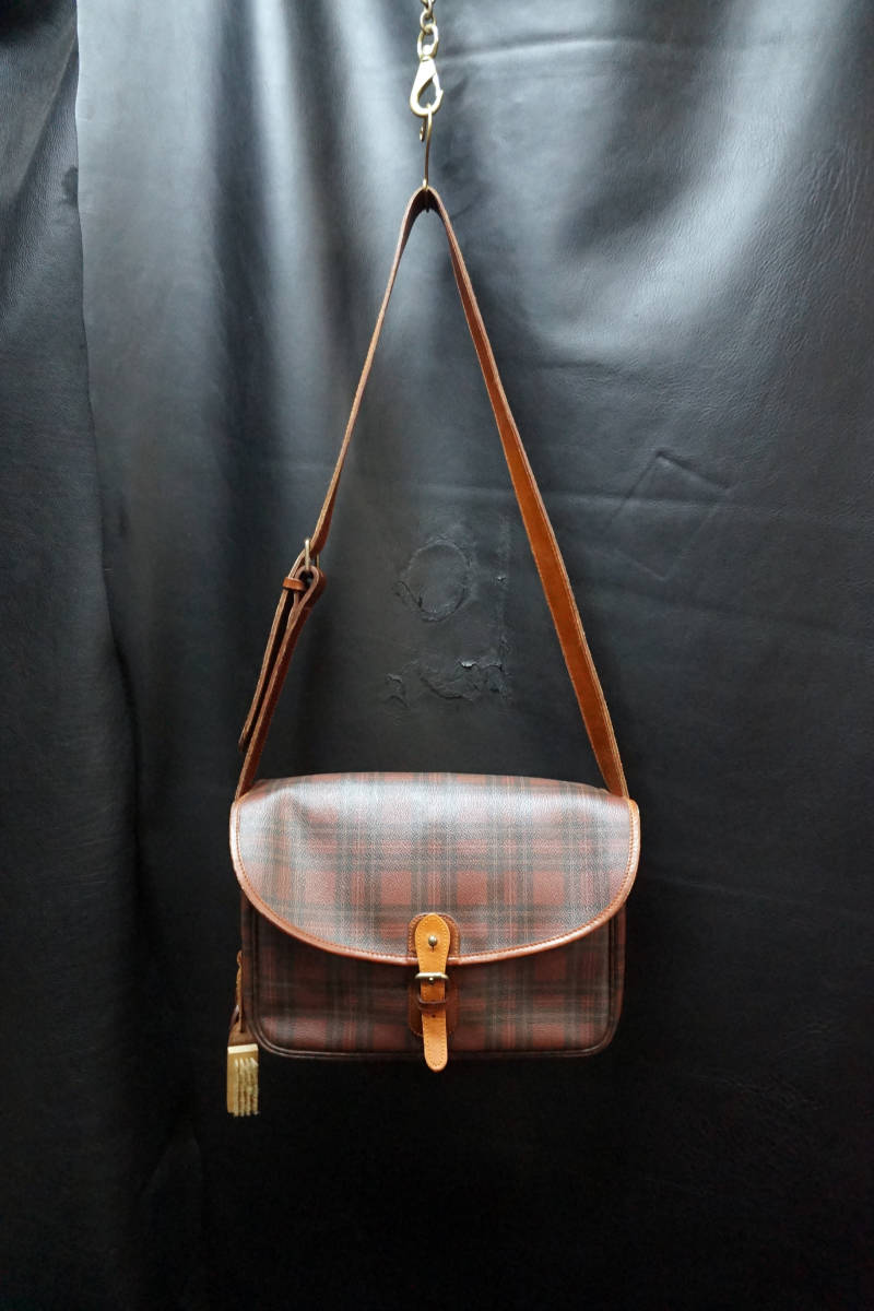 ポロ ラルフローレン PVC×ブライドルレザー ショルダーバッグ 赤チェック レトロ ビンテージ メッセンジャー アメカジ クラシック