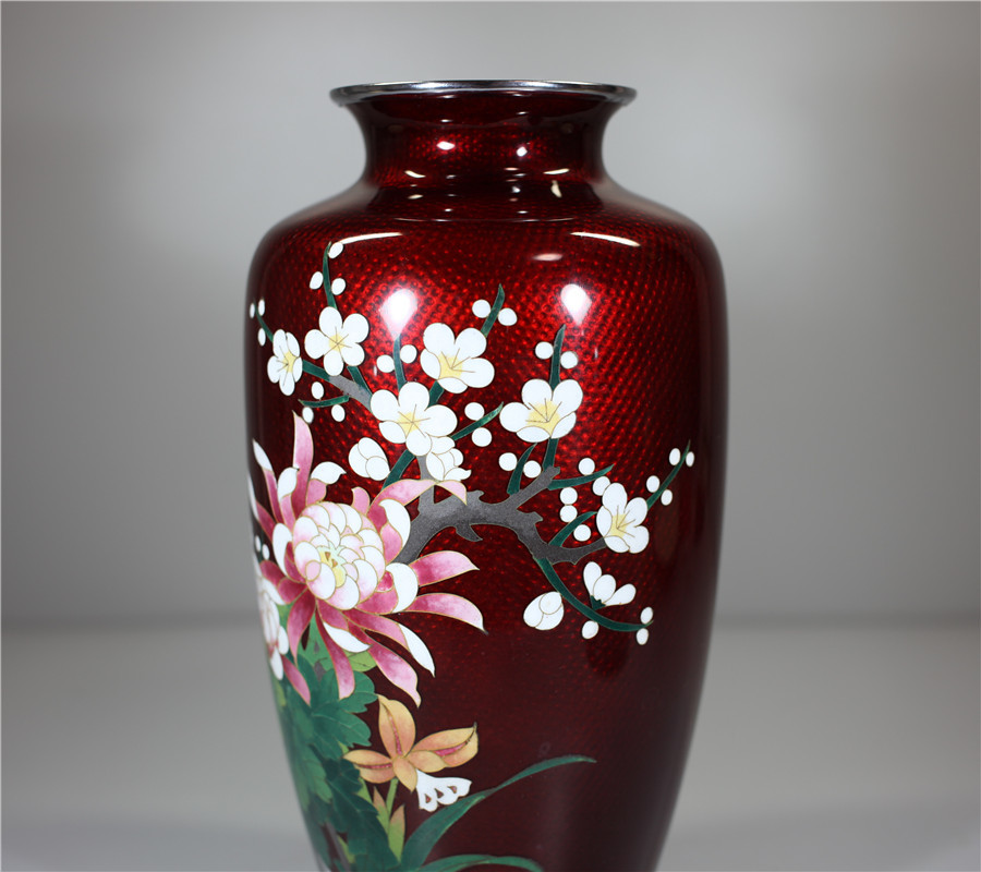 七宝焼 四君子文 花瓶 時代箱 V 9058 Yahoo!オークション - 七宝焼