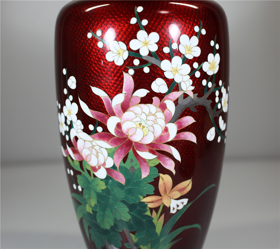 七宝焼 白地竹文 花瓶 時代箱 V 9506 在庫限り商品 | 贈答品・ギフトは