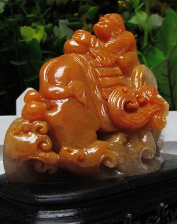 藏出 古董品 昌化鶏血石 細密彫 羅漢の象 置物 擺件