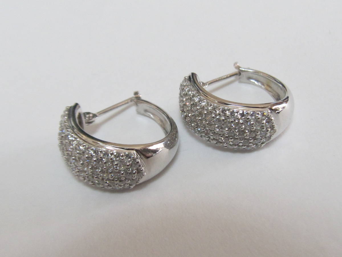 1円～ K18WG 天然ダイヤ1.00ct ピアス 【送料無料】 【公式通販】