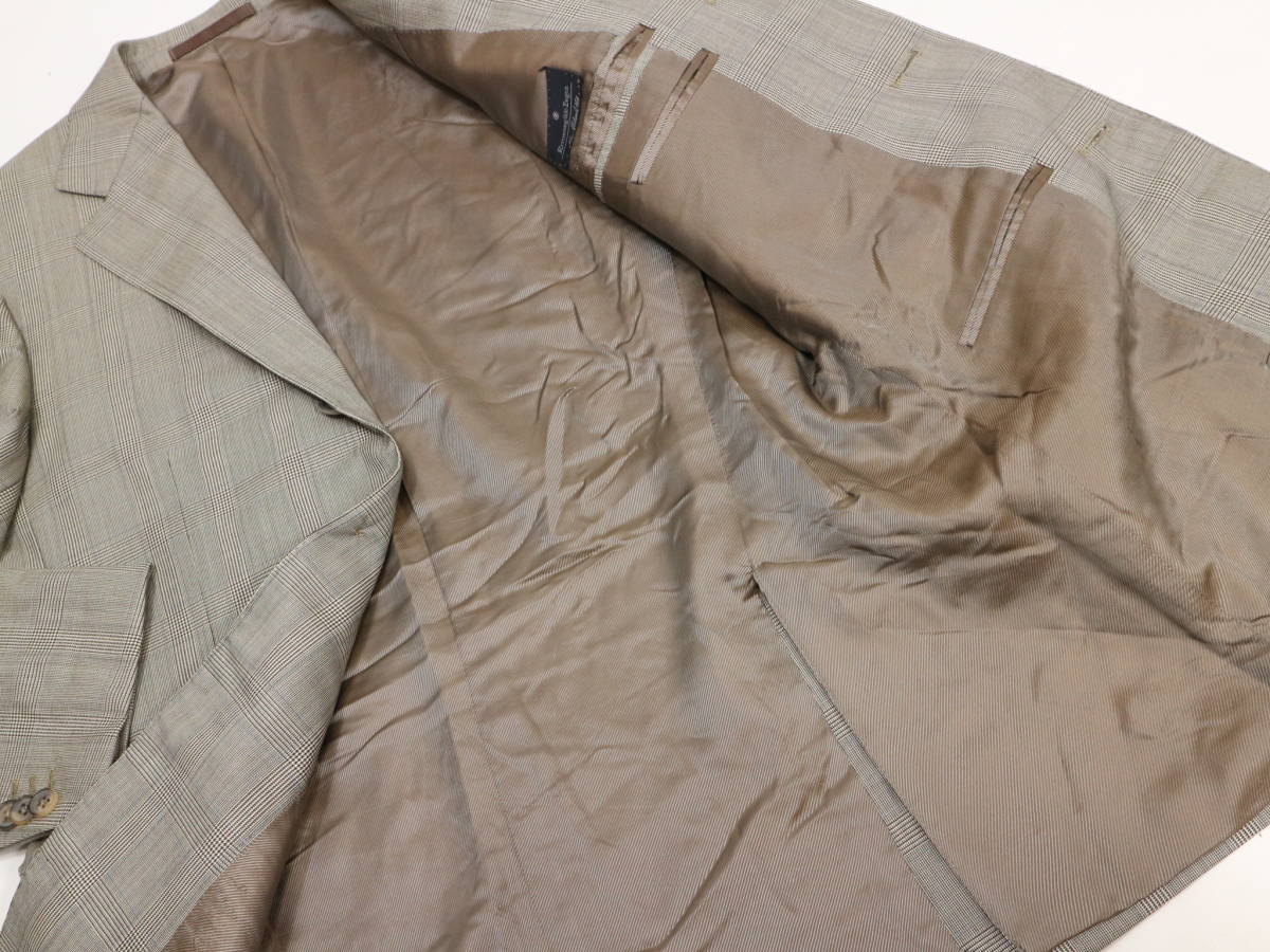 1円～【エルメネジルド ゼニア本物】スーツ/3ピース/ウール/チェック/ベージュ系【K395M エルメネジルド ゼニア cloth ウインターセール 11&frasl;8(土)～11&frasl;24(月・祝) オーダースーツのビッグ