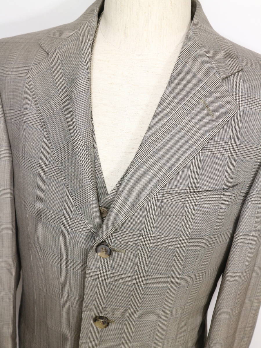 1円～【エルメネジルド ゼニア本物】スーツ/3ピース/ウール/チェック/ベージュ系【K395M エルメネジルド ゼニア cloth ウインターセール 11&frasl;8(土)～11&frasl;24(月・祝) オーダースーツのビッグ