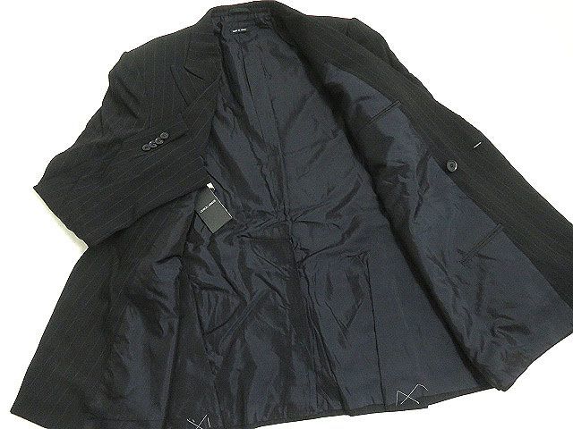 未使用品▼GIORGIO ARMANI　ジョルジオアルマーニ　黒タグ　BORGO21　シルク混　ストライプ柄　ダブルスーツ　54　黒　正規品　伊製 タグ付