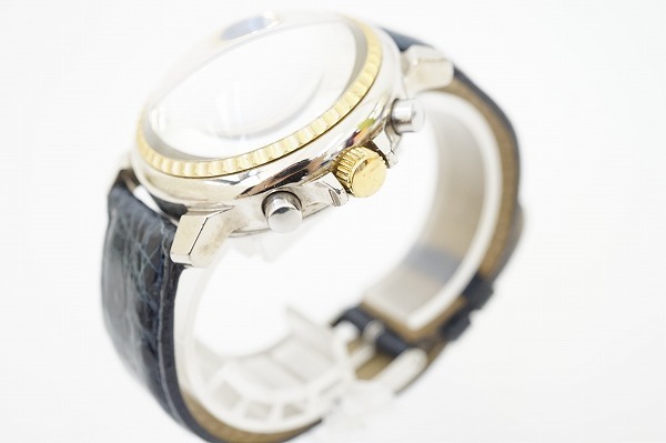 #anw リトモラティーノ Ritmo Latino 腕時計 クロノグラフ クオーツ 白 紺 シルバー SS ドームガラス レザーベルト メンズ [586755]