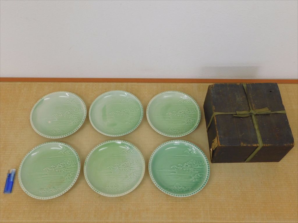 珉平焼 陽刻山水文皿 6枚 江戸後期 【公式通販】